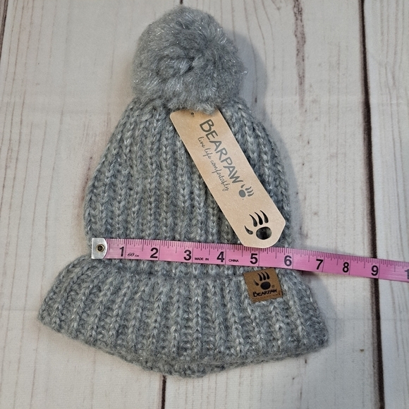 Bearpaw Knit Beanie Hat Cap Grey with Metallic - Picture 5 of 9